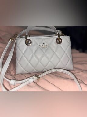 kate spade Quilted Leather Satchel in grey with Gold Hardware